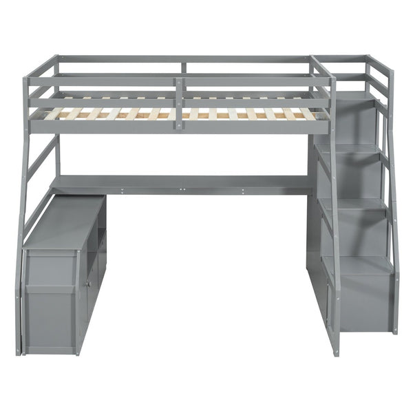 English Elm Full Size Kids Loft Bed with Integrated Desk Seven Drawers and Open Shelving Gray LT000649AAE-1
