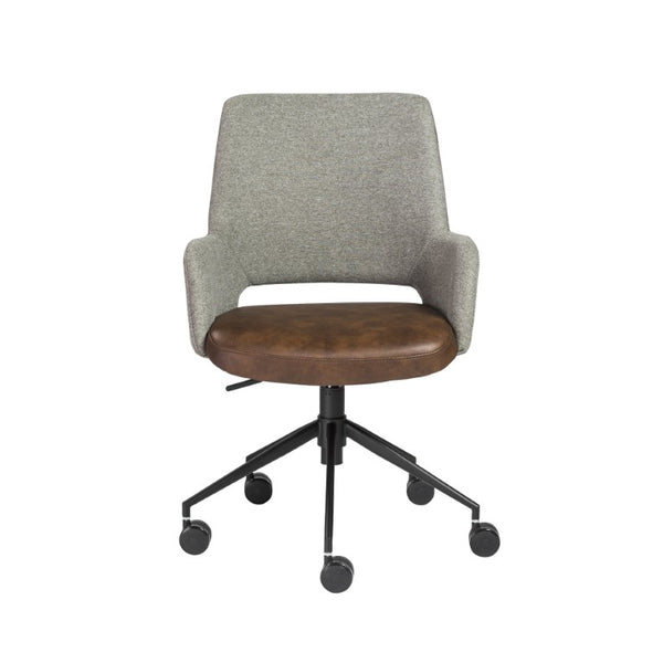EuroStyle Desi Two-Tone Fabric Leatherette Task Chair with Swivel Tilt and Steel Base Dark Brown 30481LTBRN