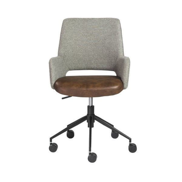 EuroStyle Desi Two-Tone Fabric Leatherette Task Chair with Swivel Tilt and Steel Base Dark Brown 30481LTBRN