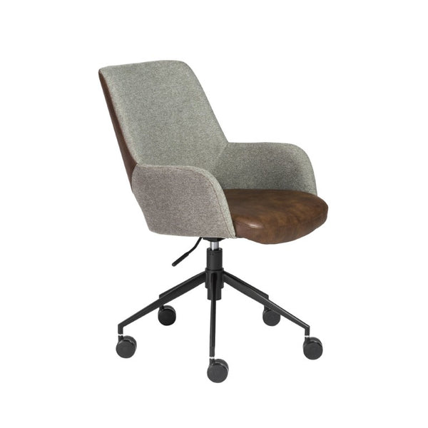 EuroStyle Desi Two-Tone Fabric Leatherette Task Chair with Swivel Tilt and Steel Base Dark Brown 30481LTBRN