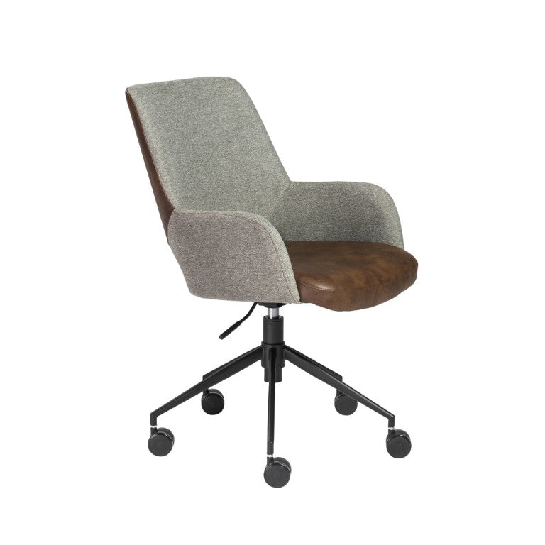 EuroStyle Desi Task Chair Dual Upholstery Leatherette Seat Gray Fabric Back Matte Base 30483LTBRN