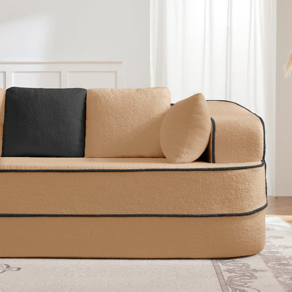 English Elm 106" Luxurious Teddy Velvet L-Shaped Sofa With Chaise – No Assembly, Ergonomic, Fluffy Comfort In Camel W714S01418