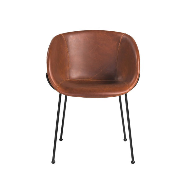 EuroStyle Zach Mid-Century Leatherette Armchair Set of 2 with Matte Black Steel Legs Saddle Brown Leatherette 30488DKBRN