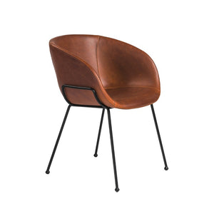 EuroStyle Zach Mid-Century Leatherette Armchair Set of 2 with Matte Black Steel Legs Saddle Brown Leatherette 30488DKBRN