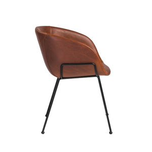 EuroStyle Zach Mid-Century Leatherette Armchair Set of 2 with Matte Black Steel Legs Saddle Brown Leatherette 30488DKBRN