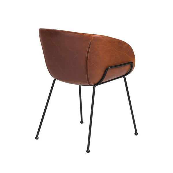 EuroStyle Zach Mid-Century Leatherette Armchair Set of 2 with Matte Black Steel Legs Saddle Brown Leatherette 30488DKBRN
