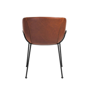 EuroStyle Zach Mid-Century Leatherette Armchair Set of 2 with Matte Black Steel Legs Saddle Brown Leatherette 30488DKBRN