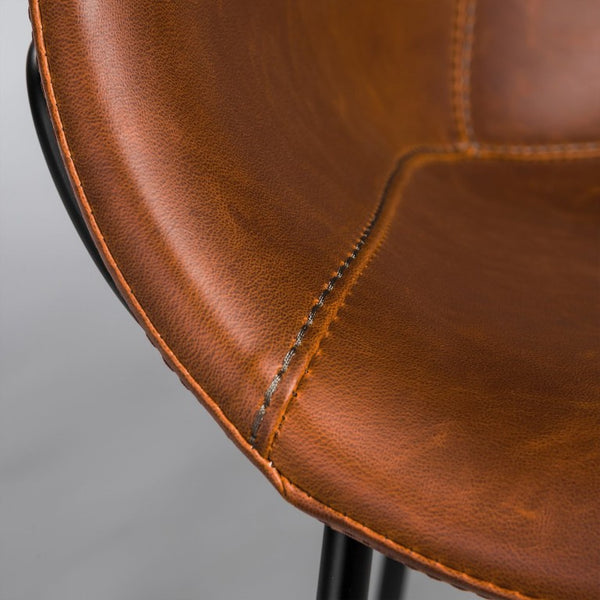EuroStyle Zach Mid-Century Leatherette Armchair Set of 2 with Matte Black Steel Legs Saddle Brown Leatherette 30488DKBRN