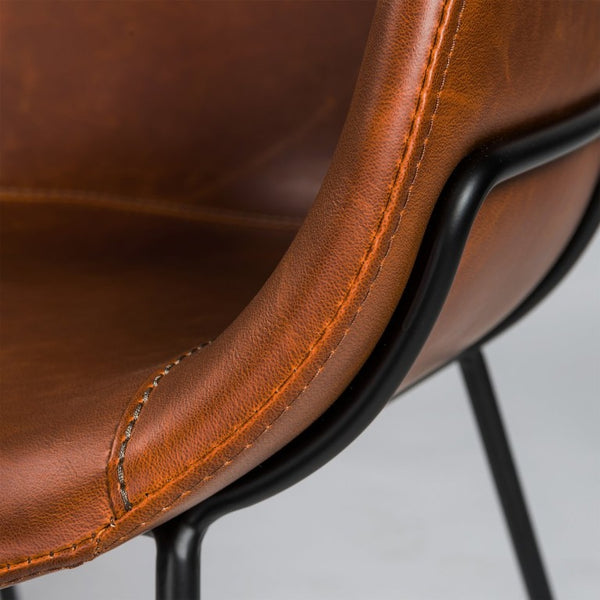 EuroStyle Zach Mid-Century Leatherette Armchair Set of 2 with Matte Black Steel Legs Saddle Brown Leatherette 30488DKBRN