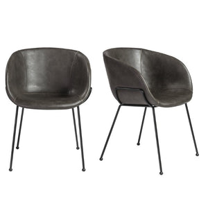 EuroStyle Zach Mid-Century Leatherette Armchair Set of 2 with Matte Black Steel Legs Charcoal Gray Leatherette 30488DKGRY