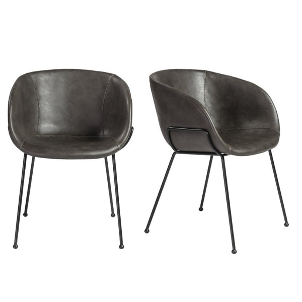 EuroStyle Zach Mid-Century Leatherette Armchair Set of 2 with Matte Black Steel Legs Charcoal Gray Leatherette 30488DKGRY