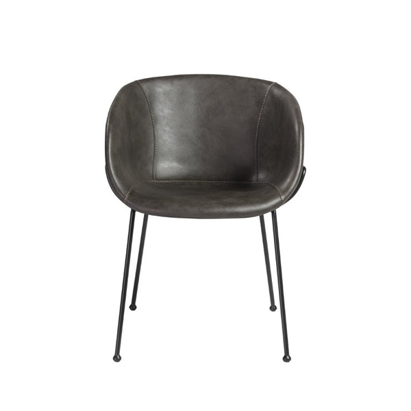 EuroStyle Zach Mid-Century Leatherette Armchair Set of 2 with Matte Black Steel Legs Charcoal Gray Leatherette 30488DKGRY