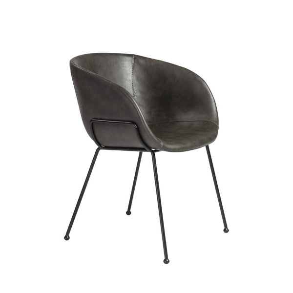 EuroStyle Zach Mid-Century Leatherette Armchair Set of 2 with Matte Black Steel Legs Charcoal Gray Leatherette 30488DKGRY