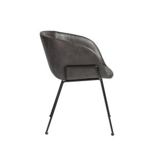 EuroStyle Zach Mid-Century Leatherette Armchair Set of 2 with Matte Black Steel Legs Charcoal Gray Leatherette 30488DKGRY