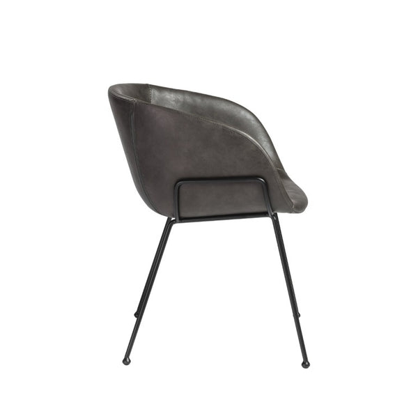 EuroStyle Zach Mid-Century Leatherette Armchair Set of 2 with Matte Black Steel Legs Charcoal Gray Leatherette 30488DKGRY