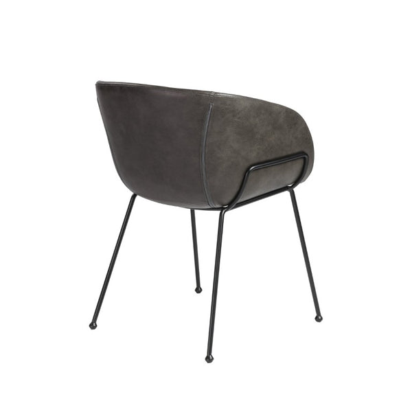 EuroStyle Zach Mid-Century Leatherette Armchair Set of 2 with Matte Black Steel Legs Charcoal Gray Leatherette 30488DKGRY