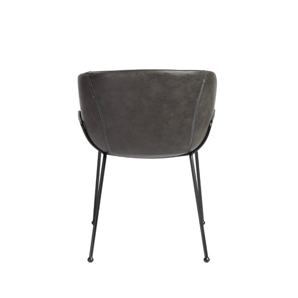 EuroStyle Zach Mid-Century Leatherette Armchair Set of 2 with Matte Black Steel Legs Charcoal Gray Leatherette 30488DKGRY