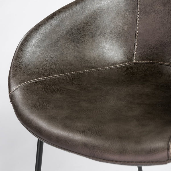 EuroStyle Zach Mid-Century Leatherette Armchair Set of 2 with Matte Black Steel Legs Charcoal Gray Leatherette 30488DKGRY