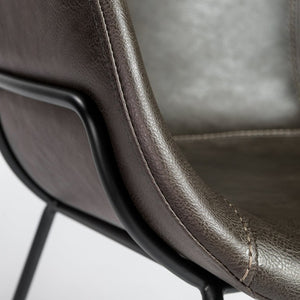 EuroStyle Zach Mid-Century Leatherette Armchair Set of 2 with Matte Black Steel Legs Charcoal Gray Leatherette 30488DKGRY
