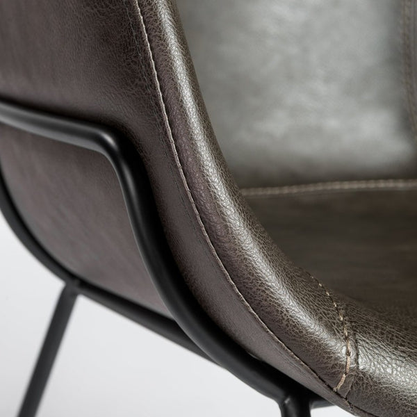 EuroStyle Zach Mid-Century Leatherette Armchair Set of 2 with Matte Black Steel Legs Charcoal Gray Leatherette 30488DKGRY