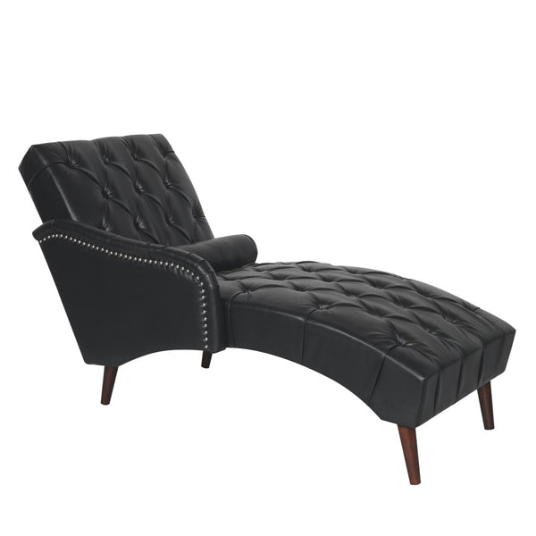 English Elm Chaise Lounge Chair Tufted Pu Leather Upholstered Accent Seat for Bedroom Living Room Black W680P415491