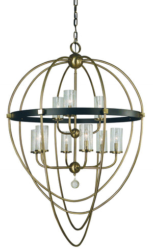 Framburg 9-light Margaux Chandelier - Elegant Egg-shaped Design With Seeded Glass And Crystal Glamour Antique Brass With Matte Black Accents Metal 3049 Ab/Mblack