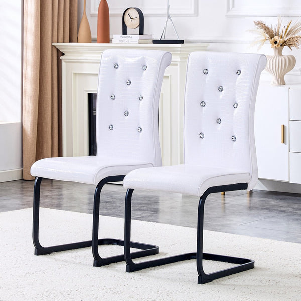 English Elm Set of 2 Glam Faux Alligator Pvc Dining Chairs with Crystal Buckle Bow Legs White W3875P371057