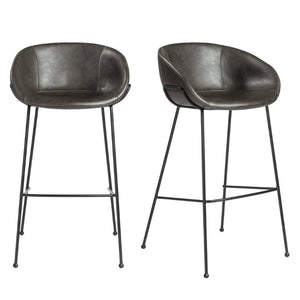 EuroStyle Zach Industrial Bar Stool Set of 2 Distressed Leatherette with Steel Frame Charcoal Gray Leatherette 30490DKGRY