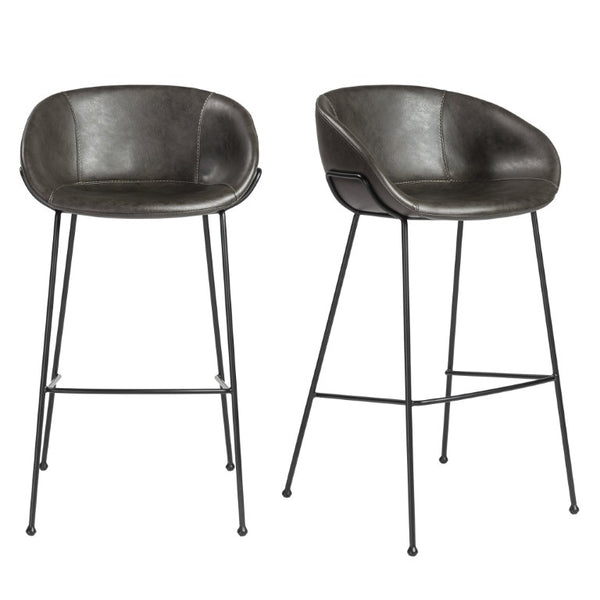 EuroStyle Zach Industrial Bar Stool Set of 2 Distressed Leatherette with Steel Frame Charcoal Gray Leatherette 30490DKGRY