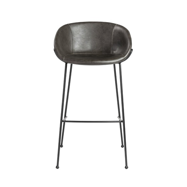 EuroStyle Zach Industrial Bar Stool Set of 2 Distressed Leatherette with Steel Frame Charcoal Gray Leatherette 30490DKGRY