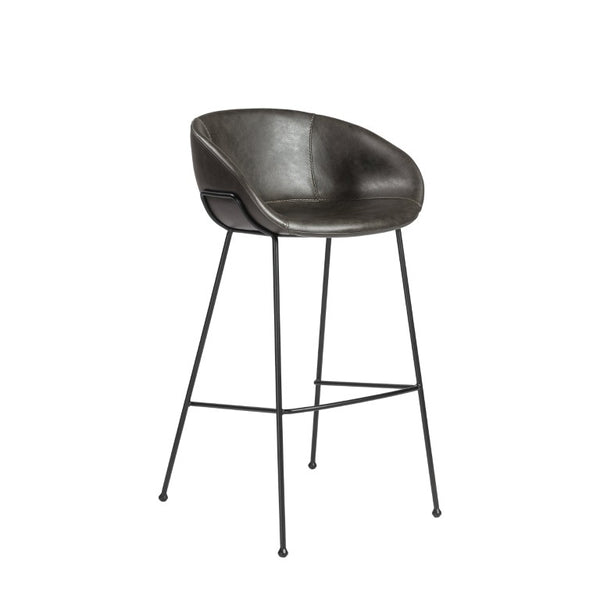 EuroStyle Zach Industrial Bar Stool Set of 2 Distressed Leatherette with Steel Frame Charcoal Gray Leatherette 30490DKGRY