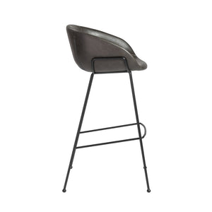 EuroStyle Zach Industrial Bar Stool Set of 2 Distressed Leatherette with Steel Frame Charcoal Gray Leatherette 30490DKGRY