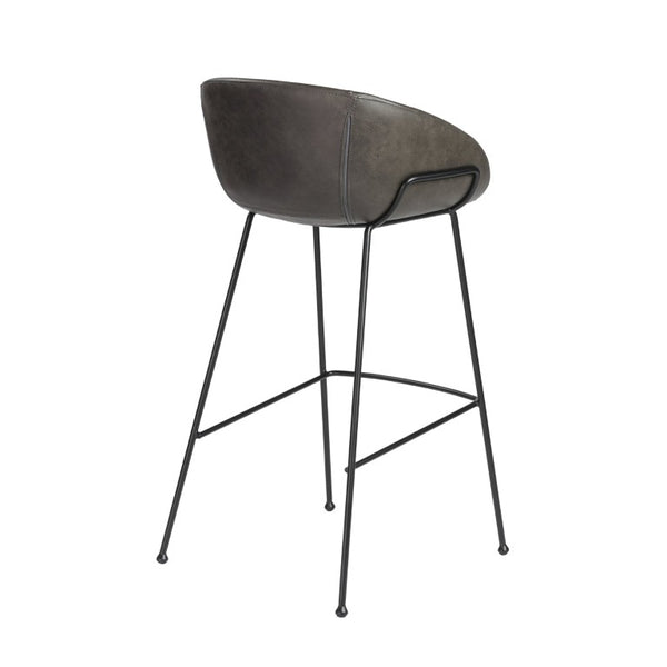 EuroStyle Zach Industrial Bar Stool Set of 2 Distressed Leatherette with Steel Frame Charcoal Gray Leatherette 30490DKGRY