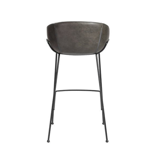 EuroStyle Zach Industrial Bar Stool Set of 2 Distressed Leatherette with Steel Frame Charcoal Gray Leatherette 30490DKGRY