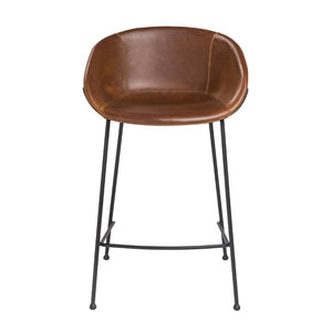 EuroStyle Zach Leatherette Counter Stool Set of 2 with Steel Frame and Baseball Stitching Saddle Brown Leatherette 30491DKBRN