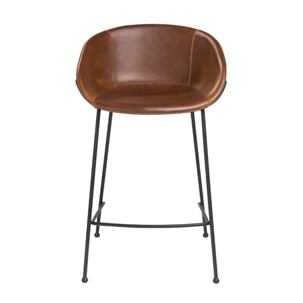 EuroStyle Zach Leatherette Counter Stool Set of 2 with Steel Frame and Baseball Stitching Saddle Brown Leatherette 30491DKBRN