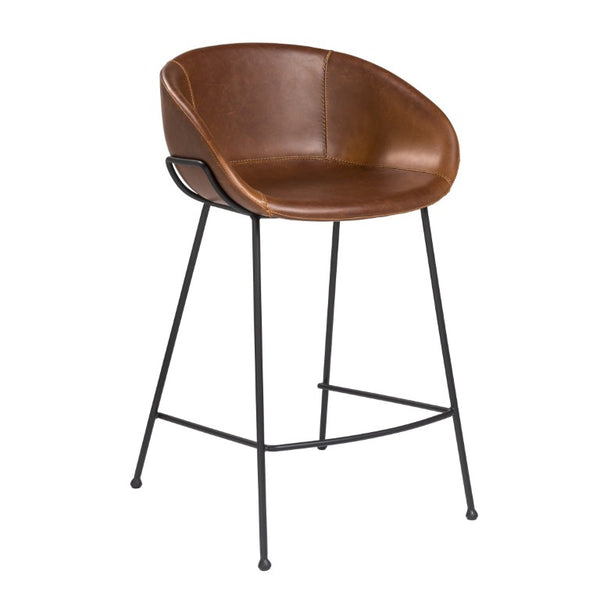 EuroStyle Zach Leatherette Counter Stool Set of 2 with Steel Frame and Baseball Stitching Saddle Brown Leatherette 30491DKBRN