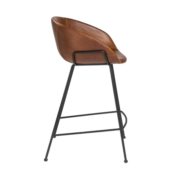 EuroStyle Zach Leatherette Counter Stool Set of 2 with Steel Frame and Baseball Stitching Saddle Brown Leatherette 30491DKBRN