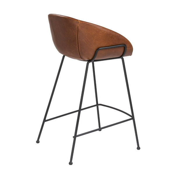 EuroStyle Zach Leatherette Counter Stool Set of 2 with Steel Frame and Baseball Stitching Saddle Brown Leatherette 30491DKBRN