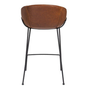 EuroStyle Zach Leatherette Counter Stool Set of 2 with Steel Frame and Baseball Stitching Saddle Brown Leatherette 30491DKBRN