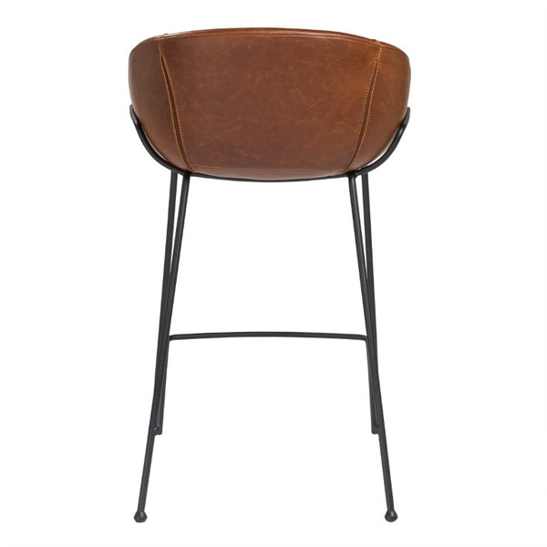 EuroStyle Zach Leatherette Counter Stool Set of 2 with Steel Frame and Baseball Stitching Saddle Brown Leatherette 30491DKBRN