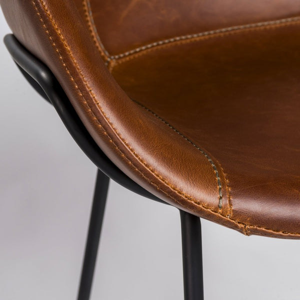 EuroStyle Zach Leatherette Counter Stool Set of 2 with Steel Frame and Baseball Stitching Saddle Brown Leatherette 30491DKBRN
