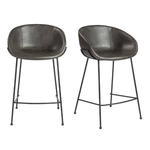 EuroStyle Zach Leatherette Counter Stool Set of 2 with Steel Frame and Baseball Stitching Charcoal Gray Leatherette 30491DKGRY