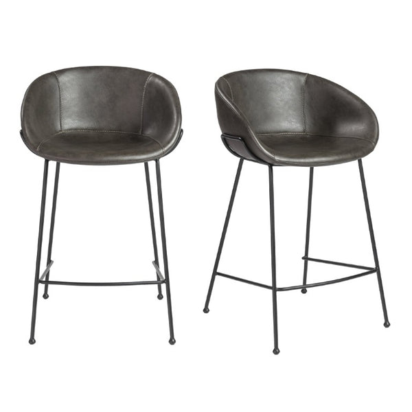 EuroStyle Zach Leatherette Counter Stool Set of 2 with Steel Frame and Baseball Stitching Charcoal Gray Leatherette 30491DKGRY