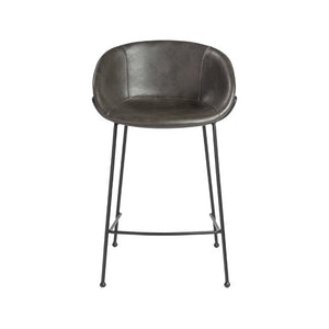 EuroStyle Zach Leatherette Counter Stool Set of 2 with Steel Frame and Baseball Stitching Charcoal Gray Leatherette 30491DKGRY
