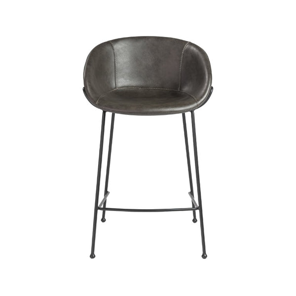 EuroStyle Zach Leatherette Counter Stool Set of 2 with Steel Frame and Baseball Stitching Charcoal Gray Leatherette 30491DKGRY