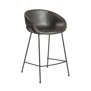 EuroStyle Zach Leatherette Counter Stool Set of 2 with Steel Frame and Baseball Stitching Charcoal Gray Leatherette 30491DKGRY