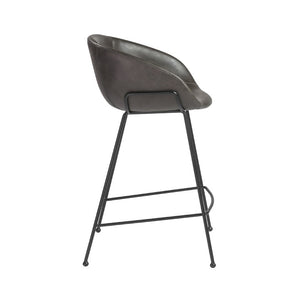 EuroStyle Zach Leatherette Counter Stool Set of 2 with Steel Frame and Baseball Stitching Charcoal Gray Leatherette 30491DKGRY