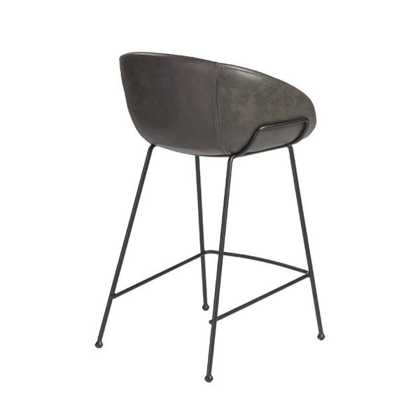 EuroStyle Zach Leatherette Counter Stool Set of 2 with Steel Frame and Baseball Stitching Charcoal Gray Leatherette 30491DKGRY