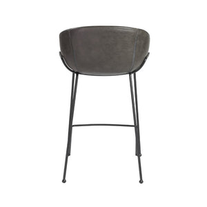 EuroStyle Zach Leatherette Counter Stool Set of 2 with Steel Frame and Baseball Stitching Charcoal Gray Leatherette 30491DKGRY